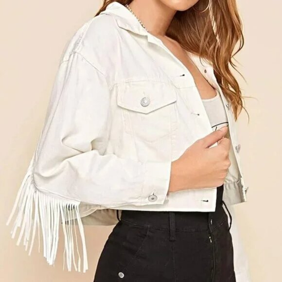Tassel Fringe Cropped Jacket White - Picture 2 of 5